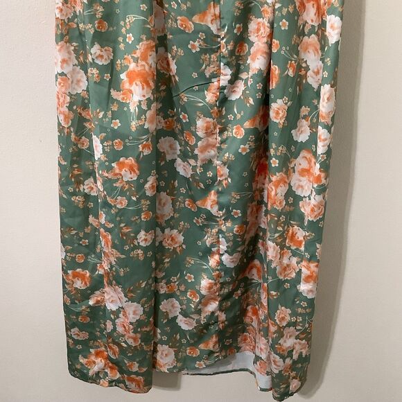 Green Floral Satin Lace Fairycore Feminine Romantic Casual Summer Slip Dress 2XL - Picture 6 of 7